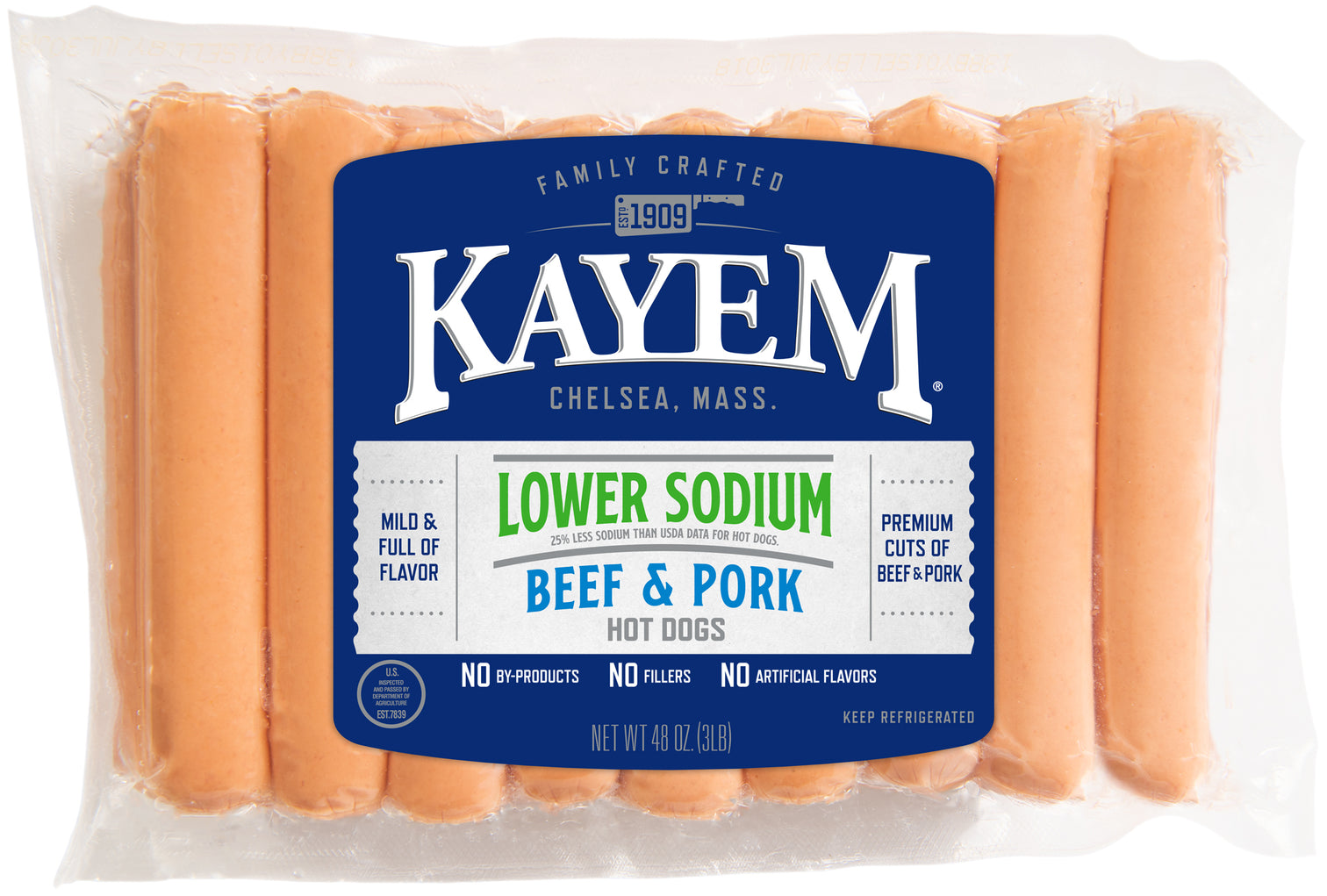 Kayem Kayem Lower Sodium Beef & Pork 24 Hot Dogs 3 lb – Kayem Online Store
